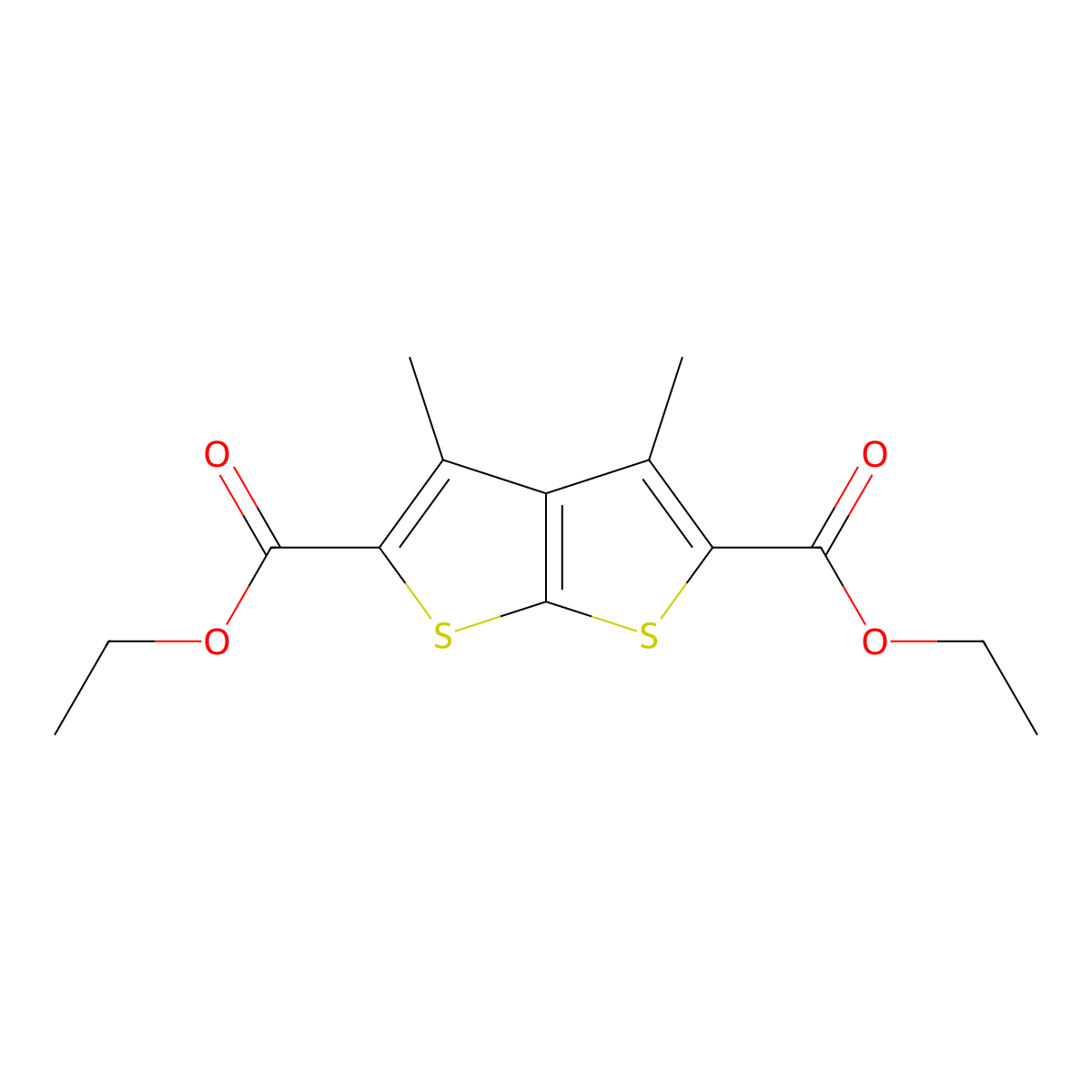 Diethyl 3,4-dimethylthieno(2,3-b)thiophene-2,5-dicarboxylate molecular structure, CAS 152487-69-9