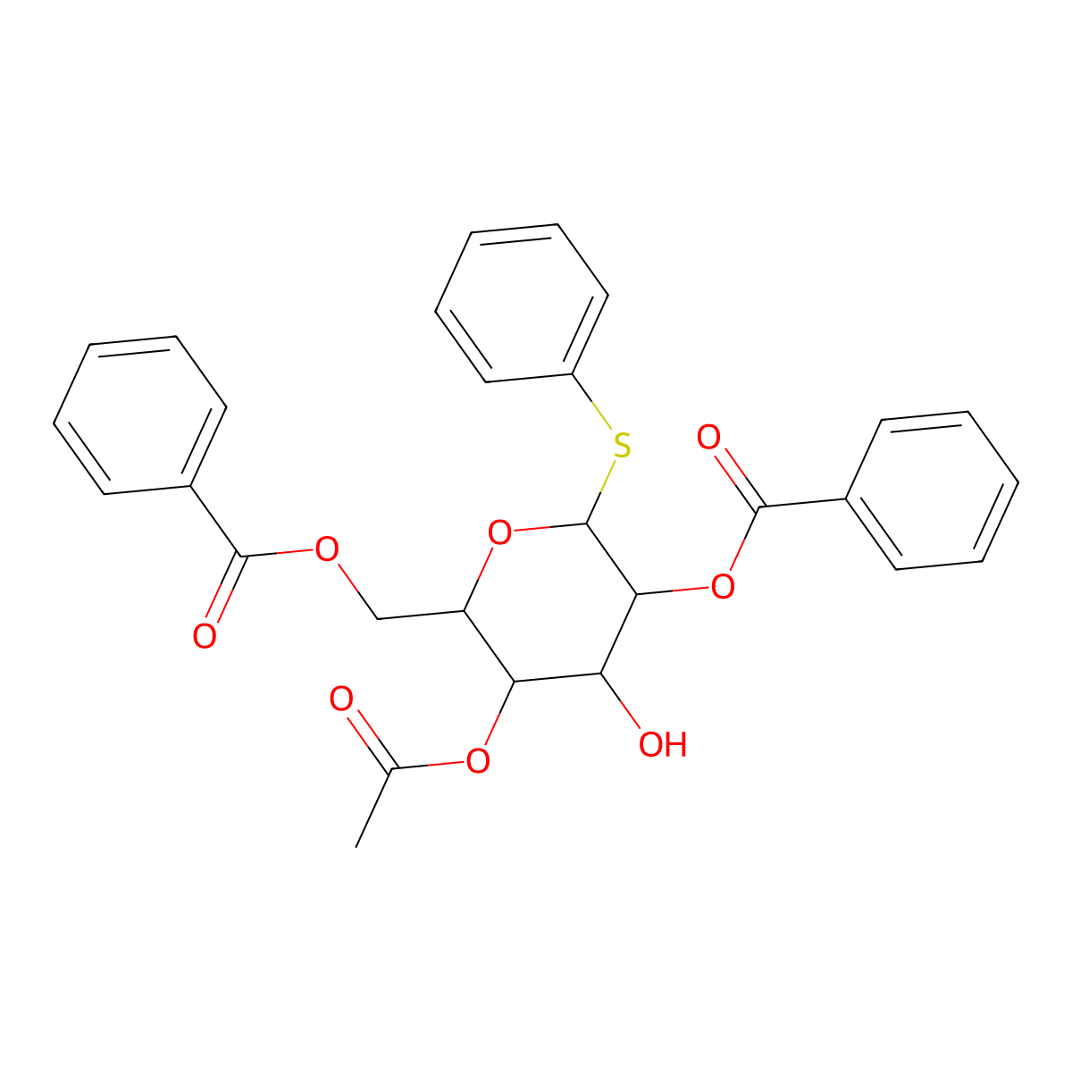 ((2R,3R,4S,5R,6S)-3-Acetoxy-5-(benzoyloxy)-4-hydroxy-6-(phenylthio)tetrahydro-2H-pyran-2-yl)methyl benzoate molecular structure, CAS 152488-28-3