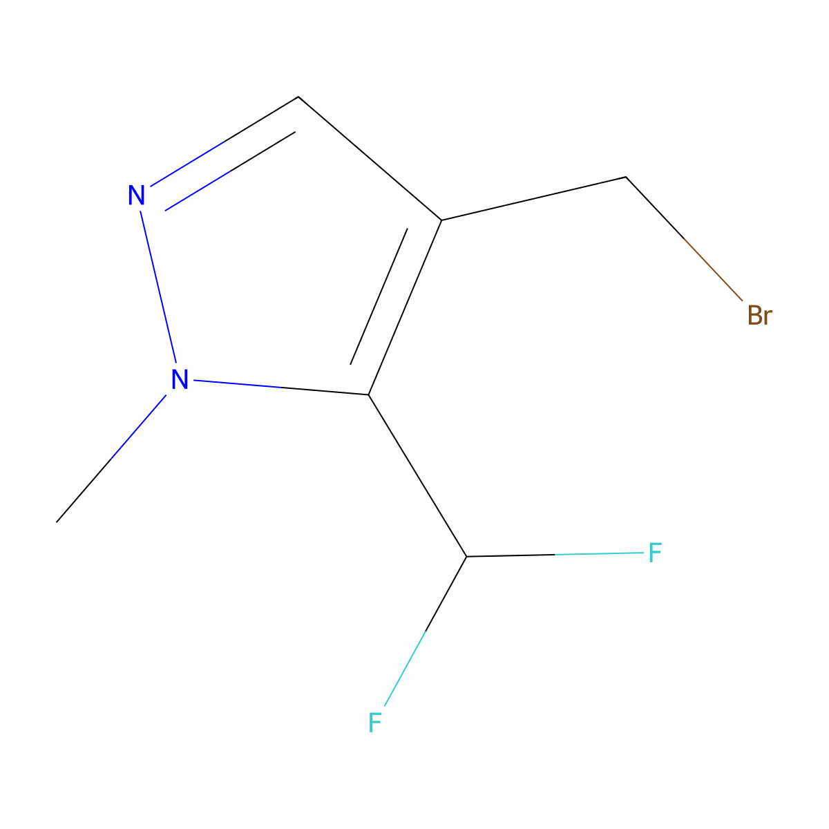 4-(bromomethyl)-5-(difluoromethyl)-1-methyl-1H-pyrazole molecular structure, CAS 1525015-38-6