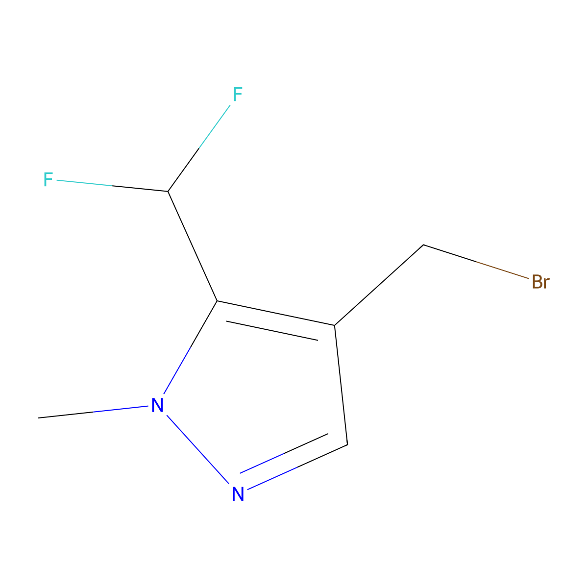 4-(bromomethyl)-5-(difluoromethyl)-1-methyl-1H-pyrazole molecular structure, CAS 1525015-38-6