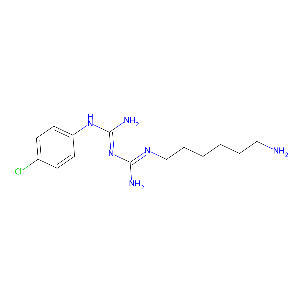 Imidodicarbonimidic diamide, N-(6-aminohexyl)-N'-(4-chlorophenyl)- molecular structure, CAS 152504-09-1