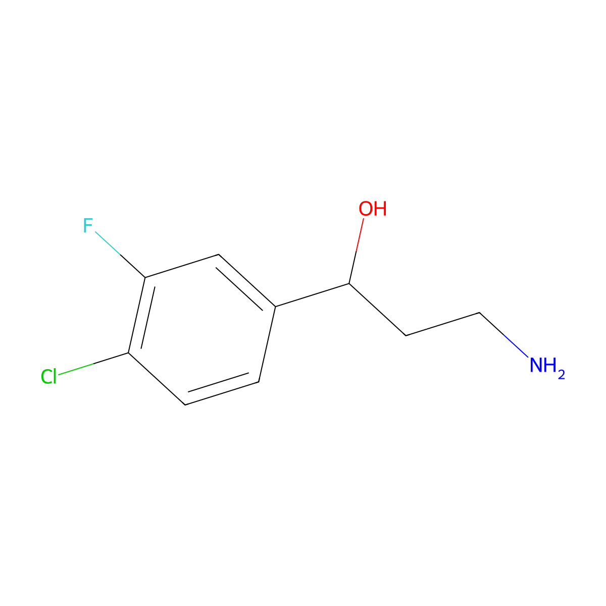 3-Amino-1-(4-chloro-3-fluorophenyl)propan-1-ol molecular structure, CAS 1525063-43-7