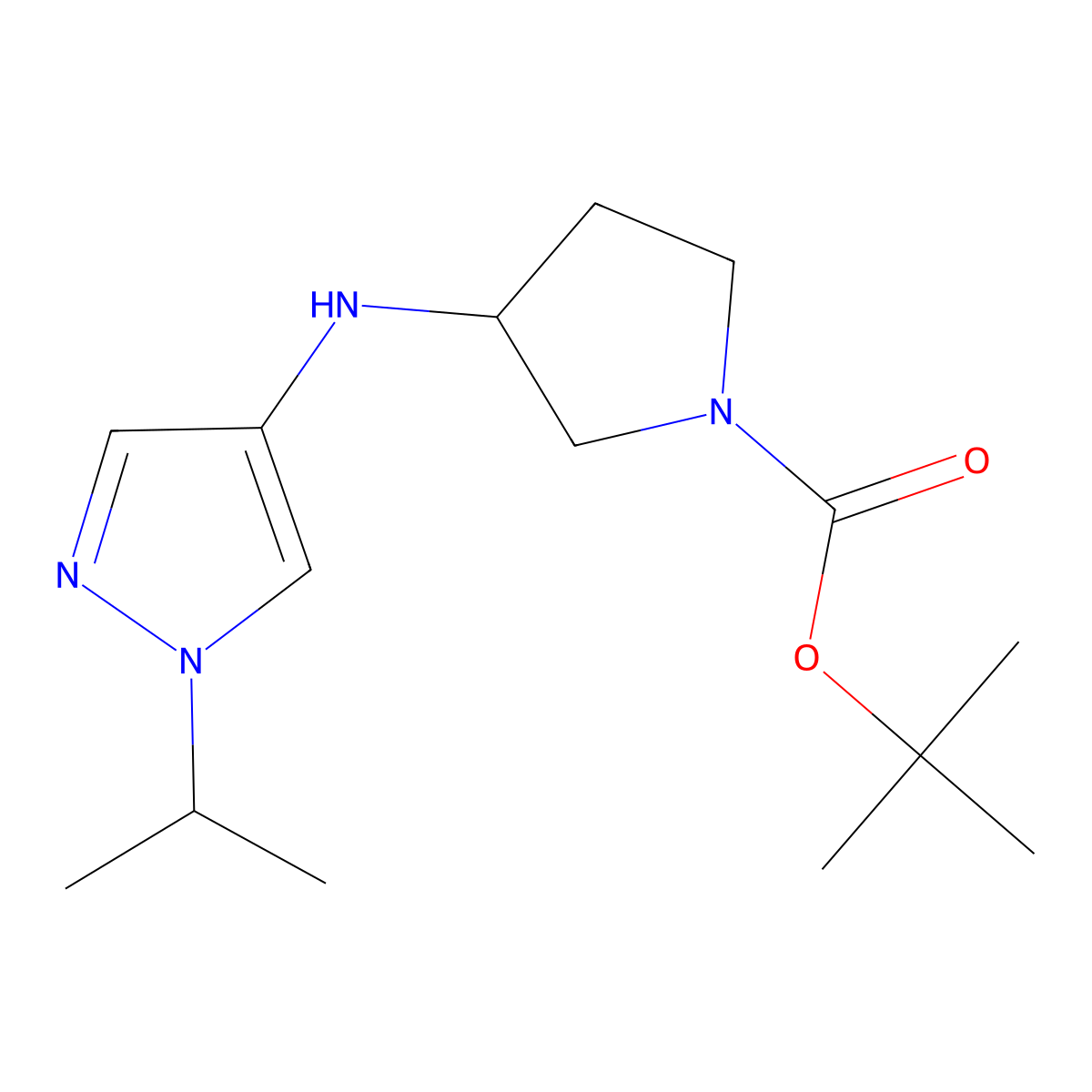 Tert-butyl 3-((1-isopropyl-1H-pyrazol-4-yl)amino)pyrrolidine-1-carboxylate molecular structure, CAS 1525070-13-6