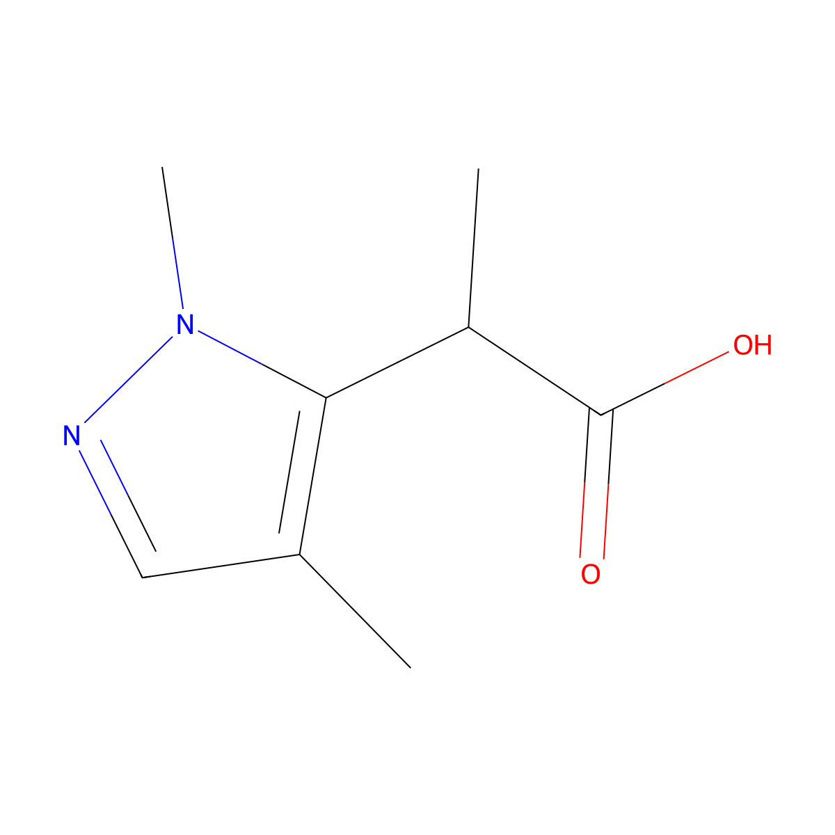 2-(1,4-Dimethyl-1H-pyrazol-5-yl)propanoic acid molecular structure, CAS 1525075-19-7