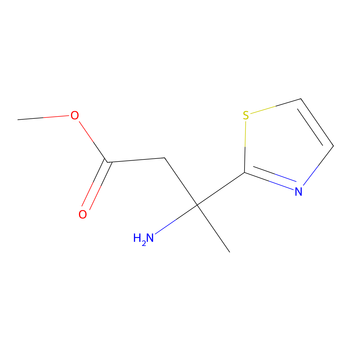 Methyl 3-amino-3-(thiazol-2-yl)butanoate molecular structure, CAS 1525075-36-8