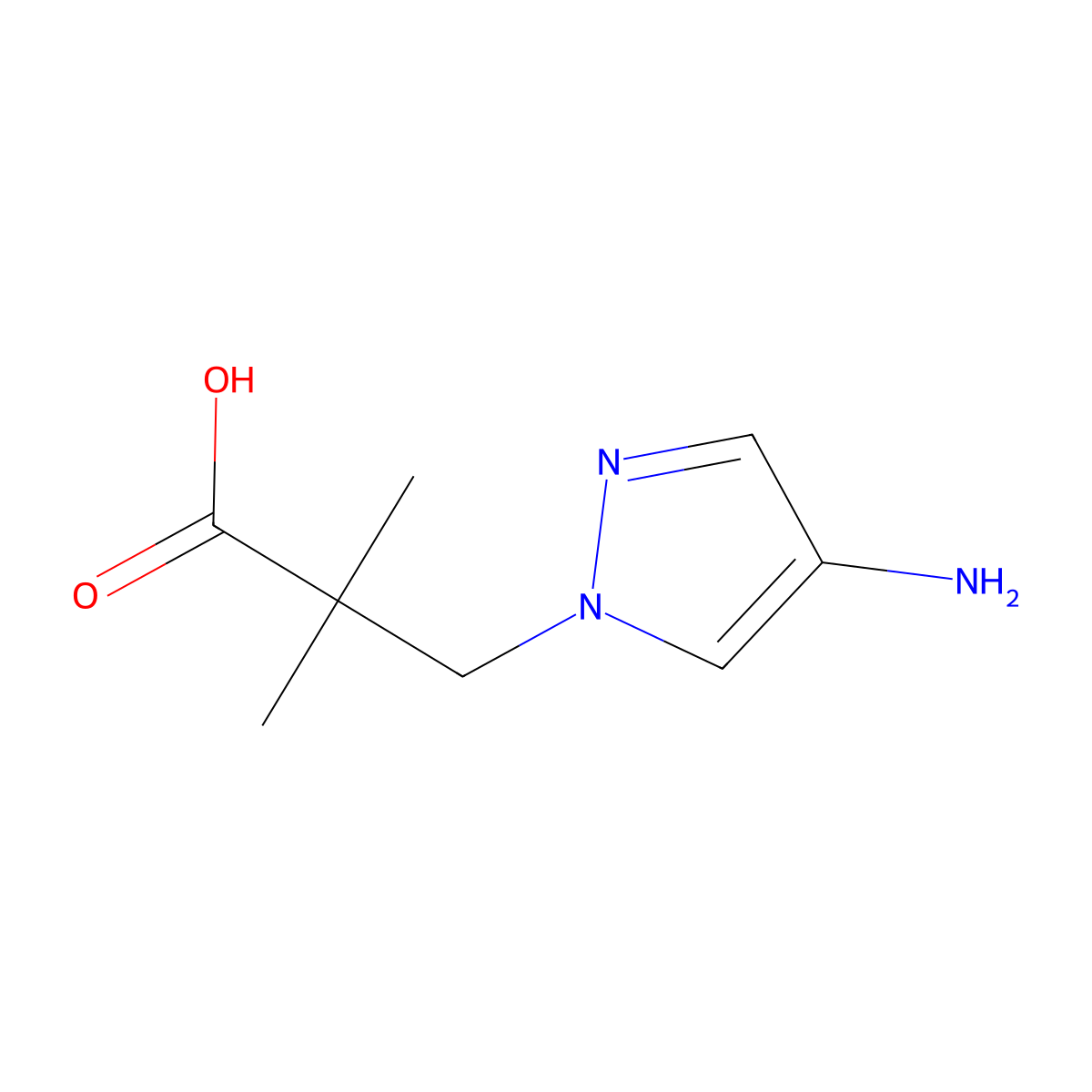 3-(4-amino-1H-pyrazol-1-yl)-2,2-dimethylpropanoic acid molecular structure, CAS 1525180-75-9