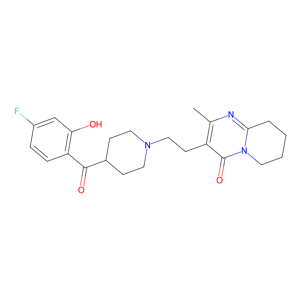 3-(2-(4-(4-Fluoro-2-hydroxybenzoyl)piperidin-1-yl)ethyl)-2-methyl-6,7,8,9-tetrahydro-4H-pyrido[1,2-a]pyrimidin-4-one molecular structure, CAS 152542-00-2