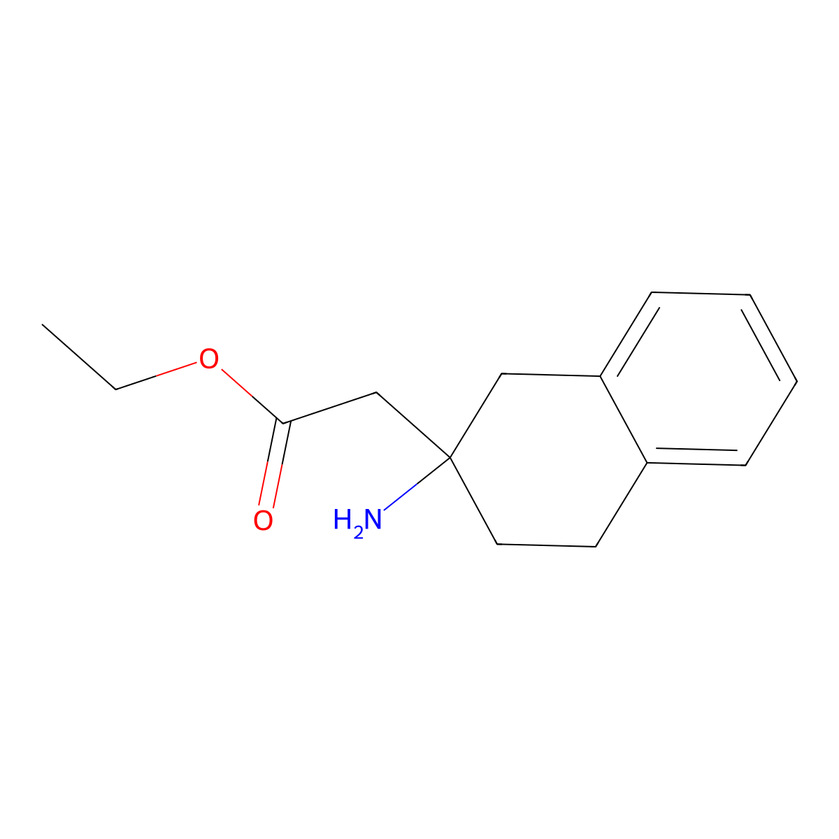 Ethyl 2-(2-amino-1,2,3,4-tetrahydronaphthalen-2-yl)acetate molecular structure, CAS 1525427-44-4