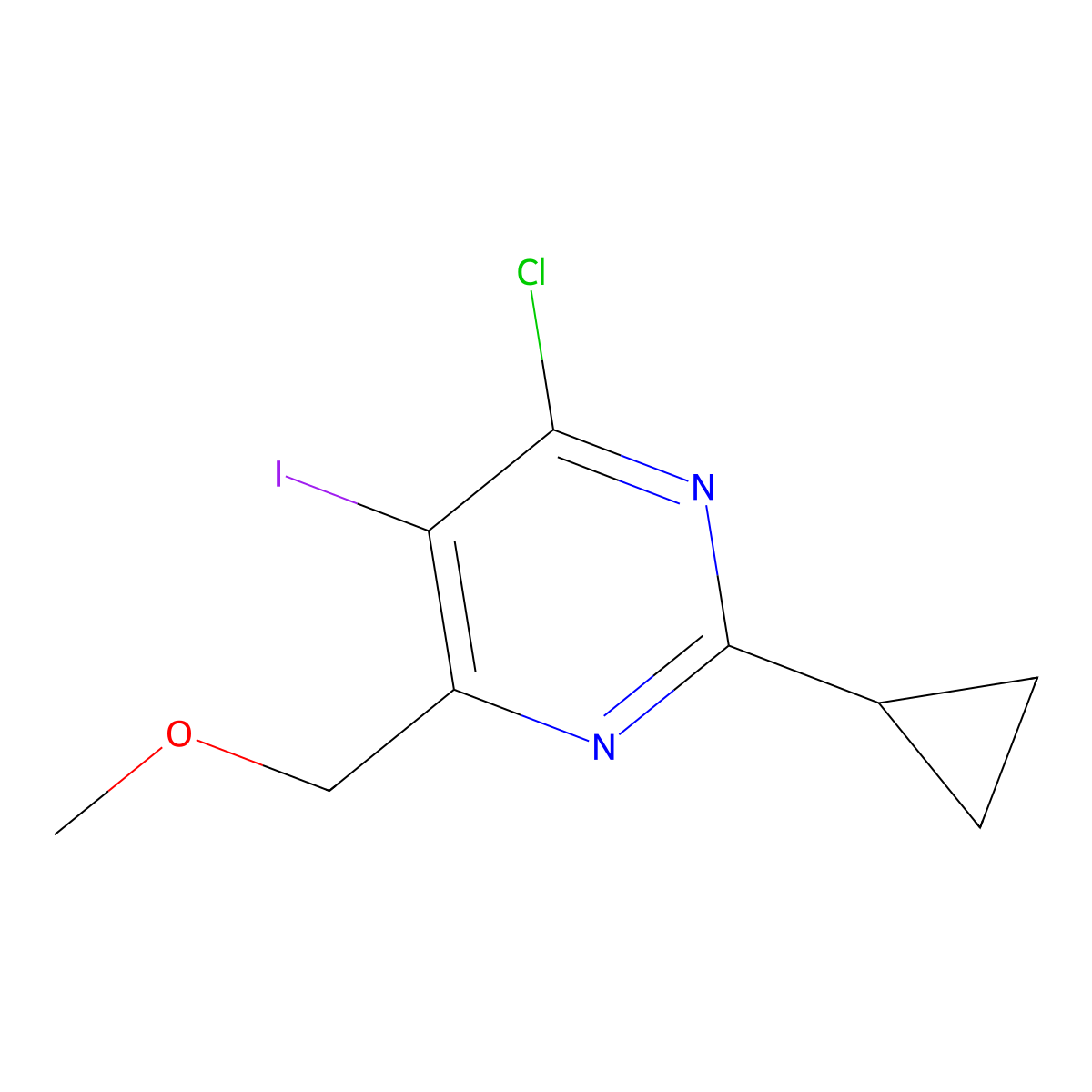 4-Chloro-2-cyclopropyl-5-iodo-6-(methoxymethyl)pyrimidine molecular structure, CAS 1525519-07-6