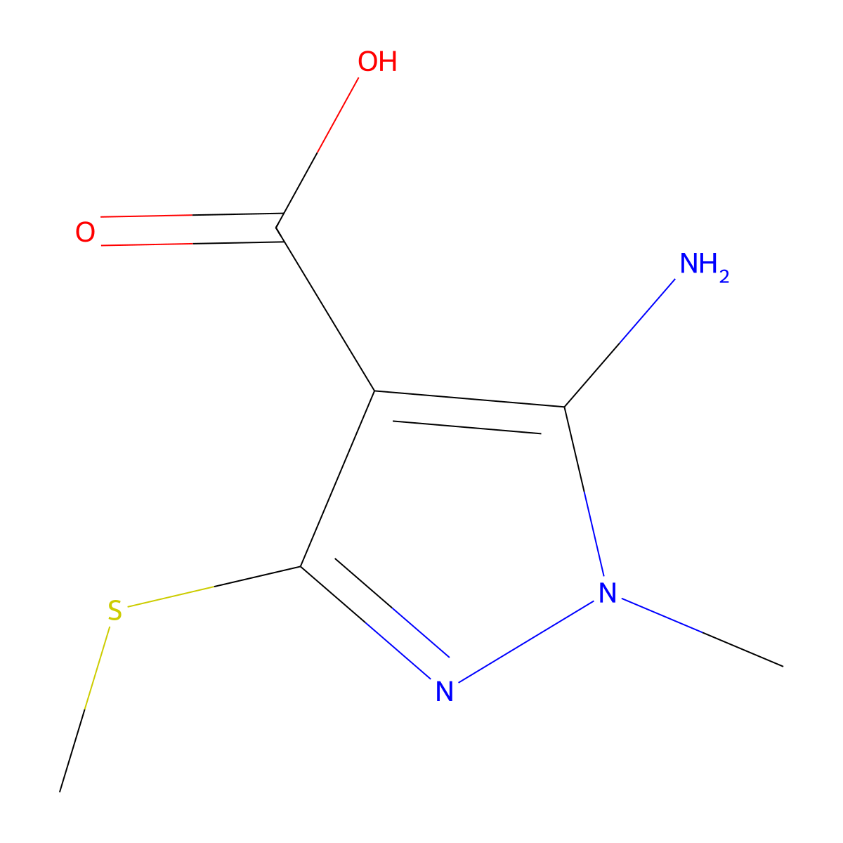 5-amino-1-methyl-3-(methylsulfanyl)-1H-pyrazole-4-carboxylic acid molecular structure, CAS 1525554-62-4