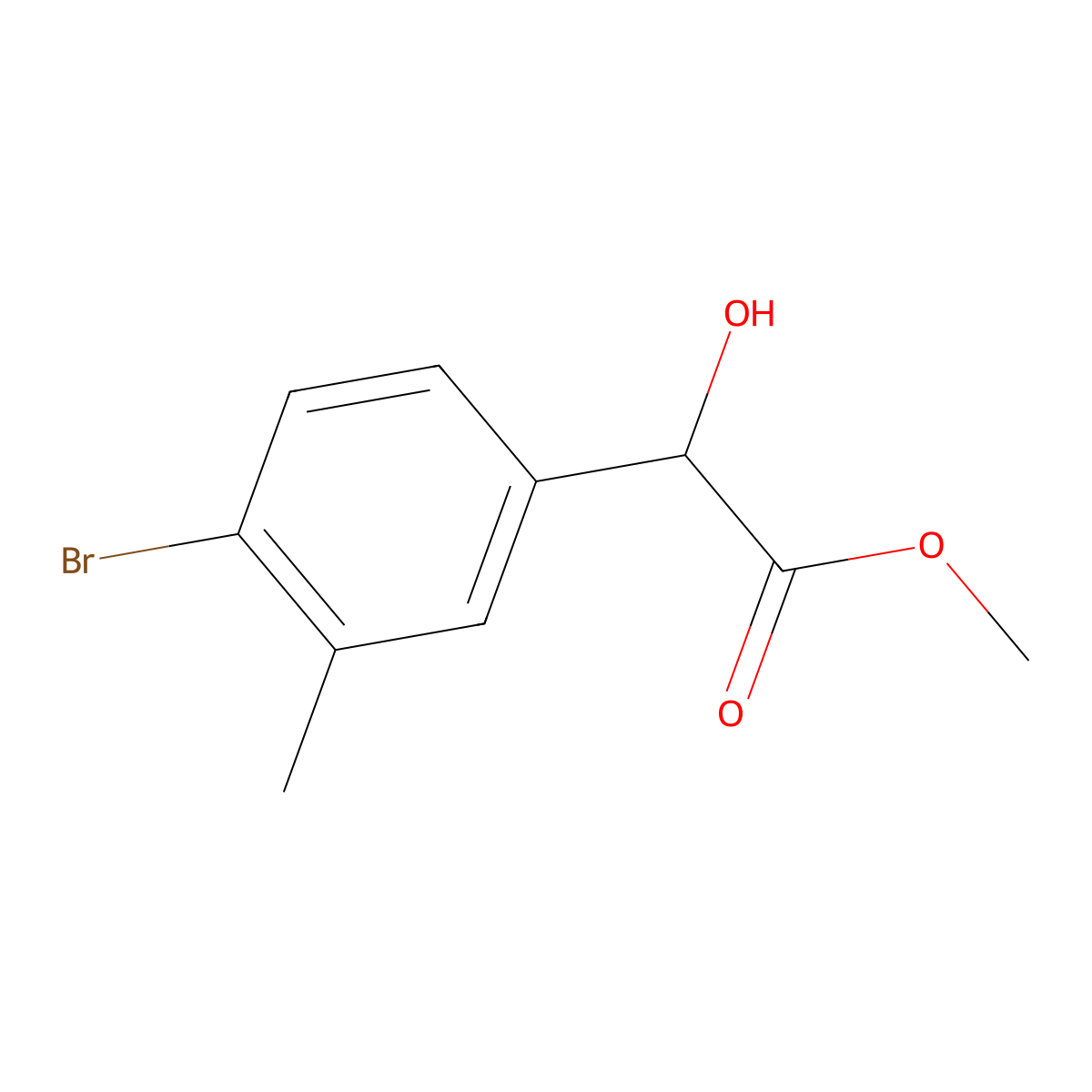 Methyl 2-(4-bromo-3-methylphenyl)-2-hydroxyacetate molecular structure, CAS 1525602-53-2