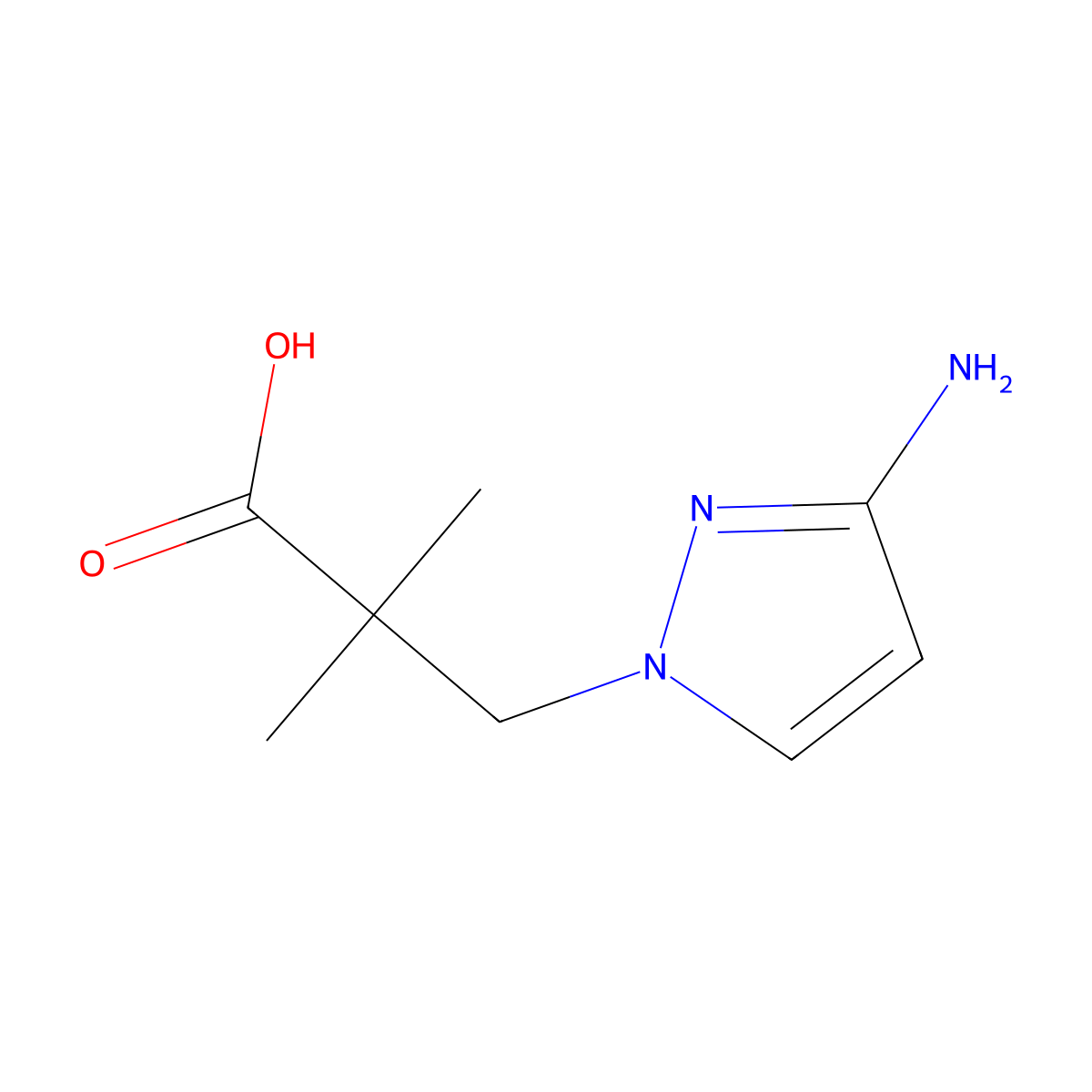 3-(3-amino-1H-pyrazol-1-yl)-2,2-dimethylpropanoic acid molecular structure, CAS 1525660-05-2