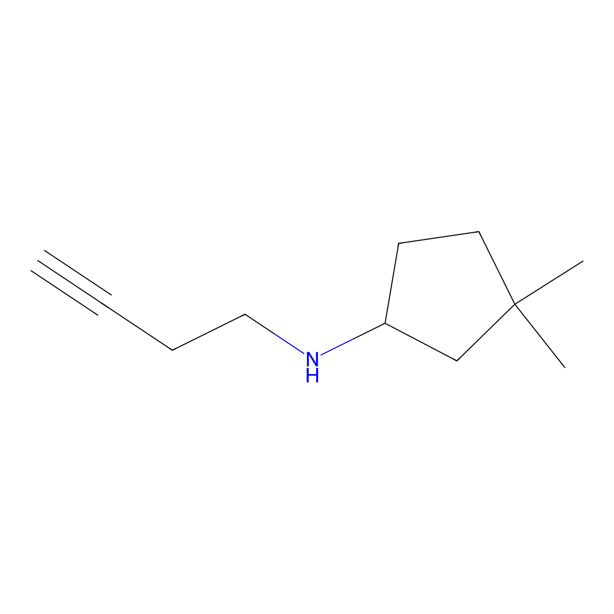N-(but-3-yn-1-yl)-3,3-dimethylcyclopentan-1-amine molecular structure, CAS 1525691-76-2