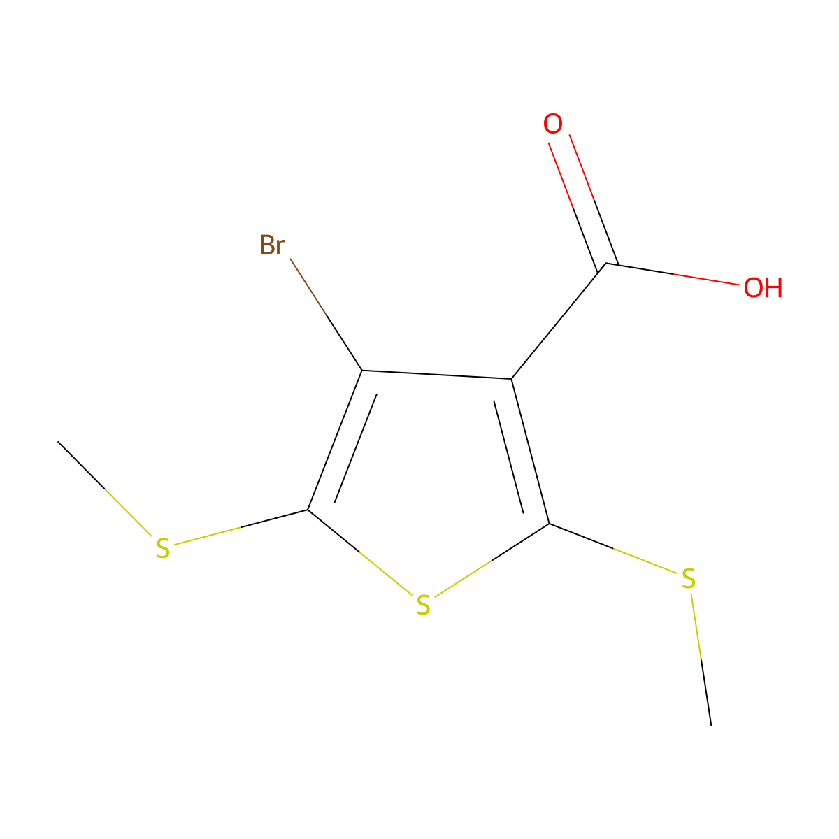 4-Bromo-2,5-bis(methylthio)thiophene-3-carboxylic acid molecular structure, CAS 152570-40-6