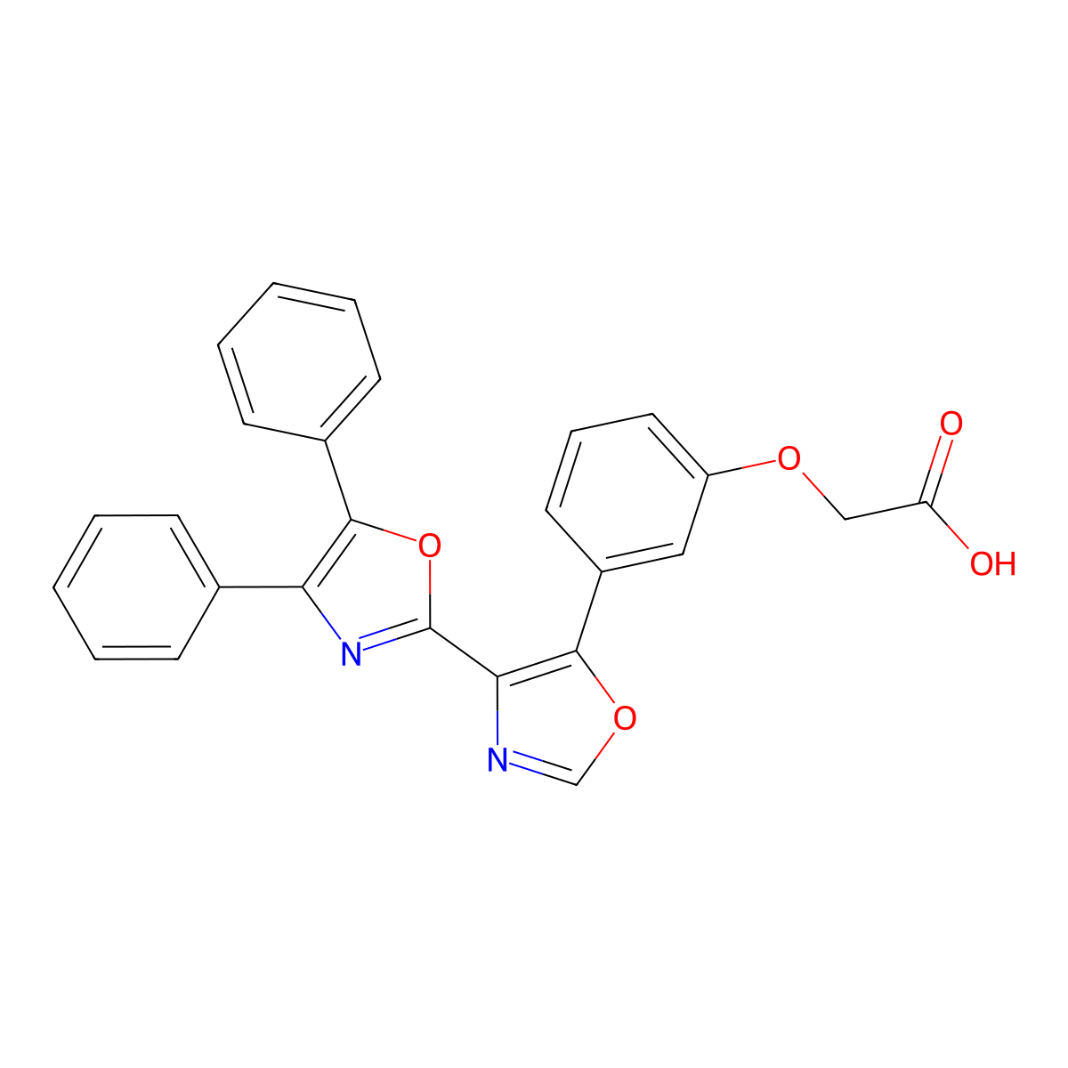 (3-(4-(4,5-Diphenyl-2-oxazolyl)-5-oxazolyl)phenoxy)acetic acid molecular structure, CAS 152575-66-1