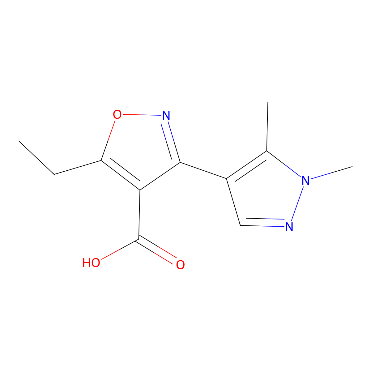 3-(1,5-Dimethyl-1h-pyrazol-4-yl)-5-ethylisoxazole-4-carboxylic acid molecular structure, CAS 1525789-52-9