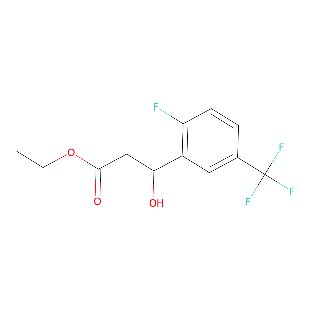 Ethyl 3-(2-fluoro-5-(trifluoromethyl)phenyl)-3-hydroxypropanoate molecular structure, CAS 1525821-14-0