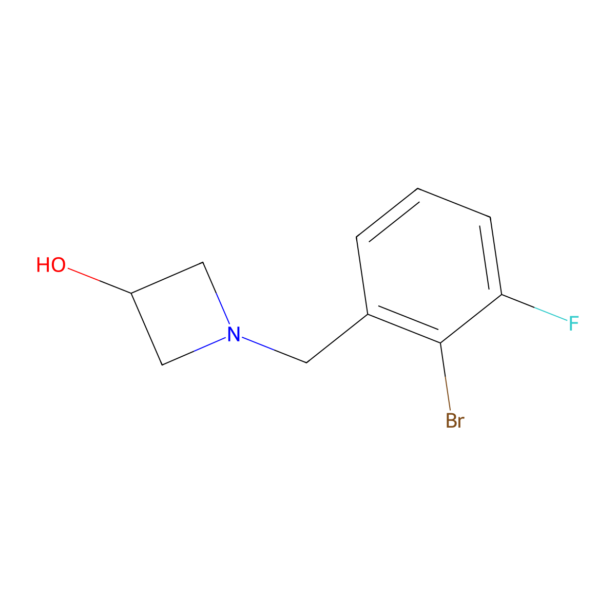 1-[(2-Bromo-3-fluorophenyl)methyl]azetidin-3-ol molecular structure, CAS 1526006-23-4