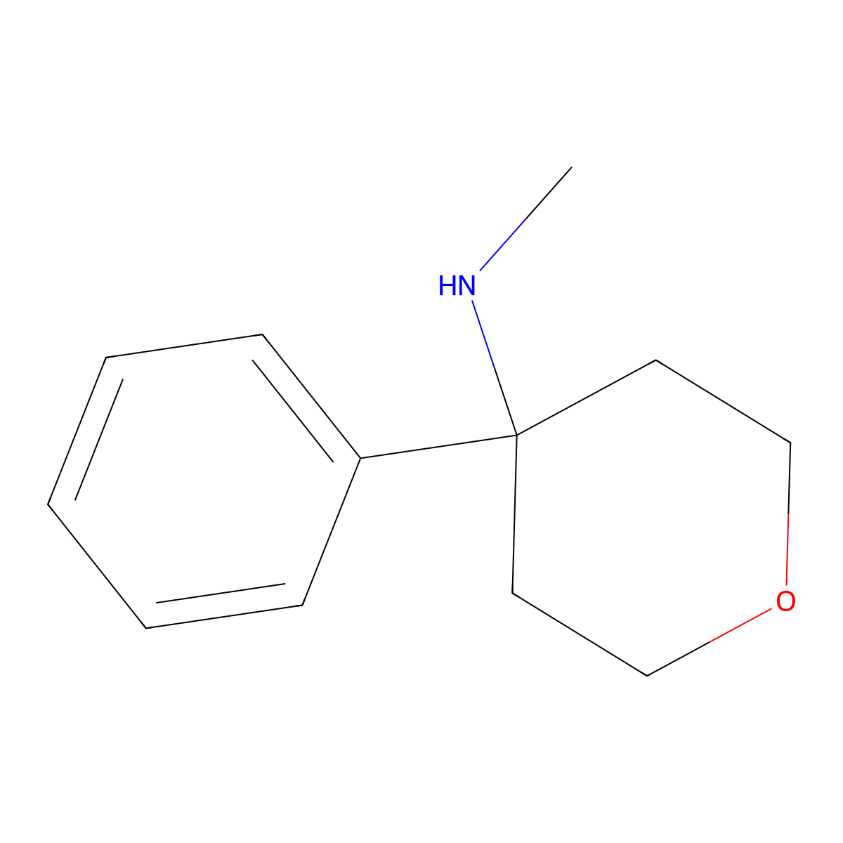 N-methyl-4-phenyloxan-4-amine molecular structure, CAS 1526028-37-4