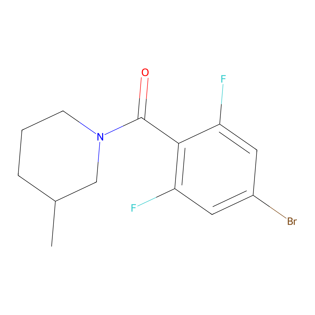 (4-Bromo-2,6-difluorophenyl)(3-methyl-1-piperidinyl)methanone molecular structure, CAS 1526076-11-8