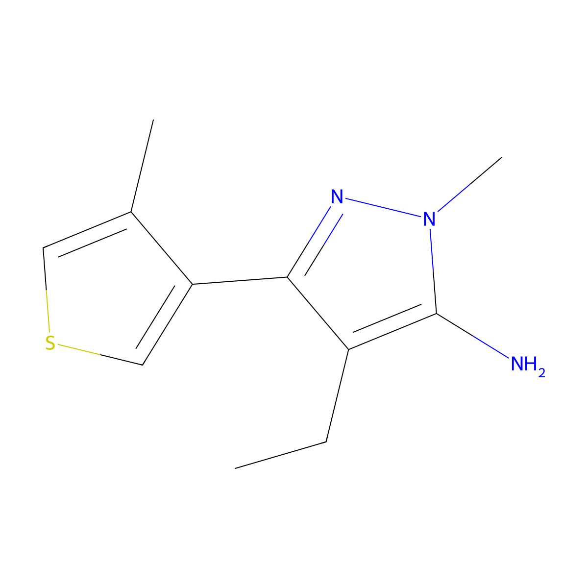 4-Ethyl-1-methyl-3-(4-methylthiophen-3-yl)-1h-pyrazol-5-amine molecular structure, CAS 1526284-21-8
