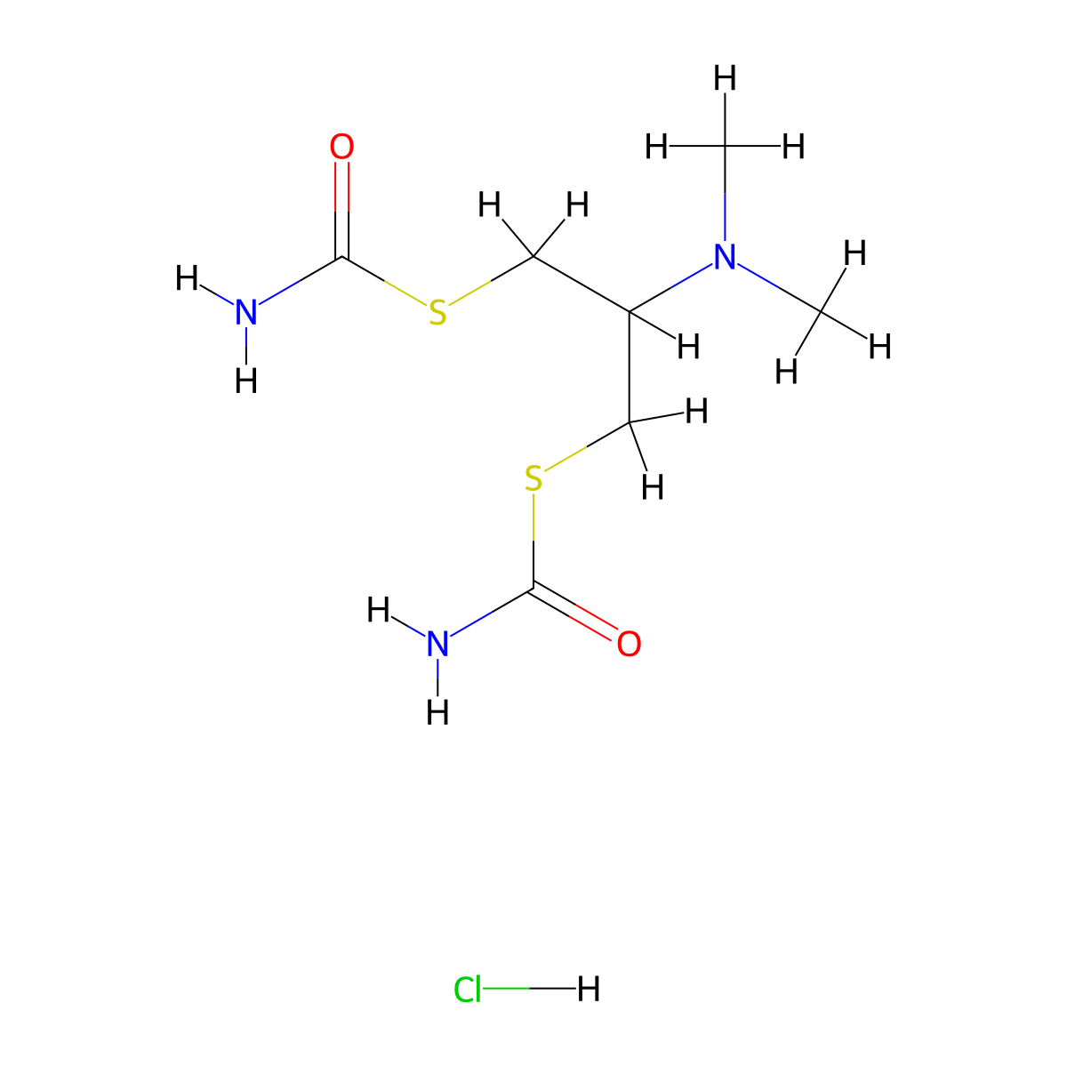 Cartap hydrochloride molecular structure, CAS 15263-52-2