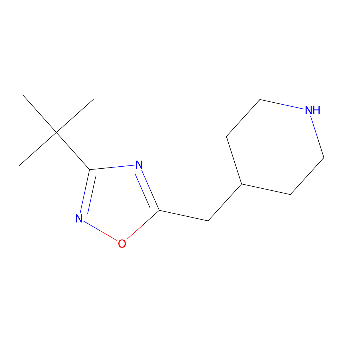 4-[(3-Tert-butyl-1,2,4-oxadiazol-5-yl)methyl]piperidine molecular structure, CAS 1526439-02-0