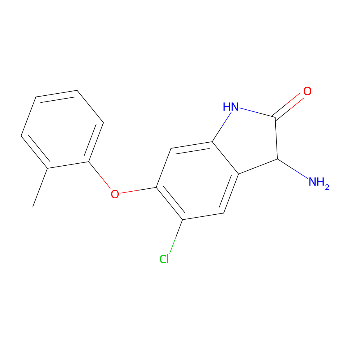 3-amino-5-chloro-6-(2-methylphenoxy)-2,3-dihydro-1H-indol-2-one molecular structure, CAS 1526485-80-2
