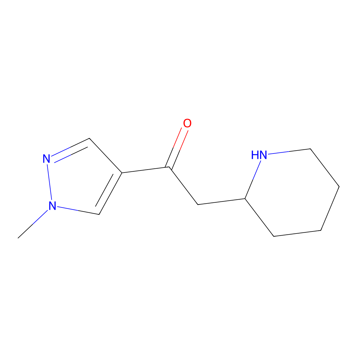 1-(1-Methyl-1H-pyrazol-4-yl)-2-(piperidin-2-yl)ethan-1-one molecular structure, CAS 1526579-05-4