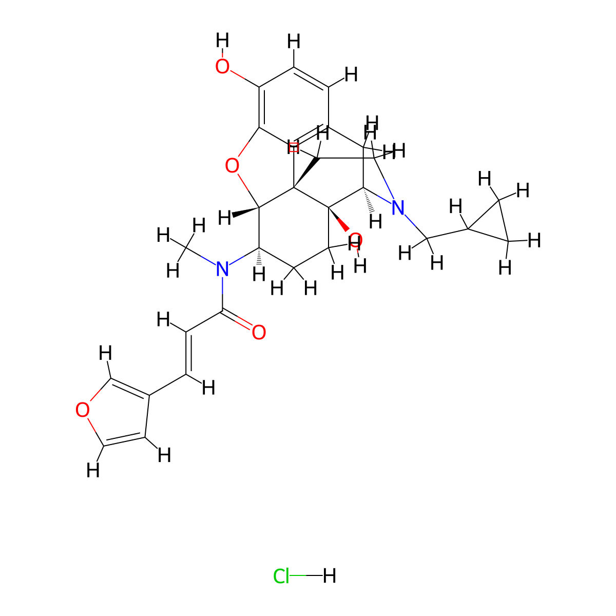 2-Propenamide, N-((5alpha,6beta)-17-(cyclopropylmethyl)-4,5-epoxy-3,14-dihydroxymorphinan-6-yl)-3-(3-furanyl)-N-methyl-, hydrochloride (1:1), (2E)- molecular structure, CAS 152658-17-8