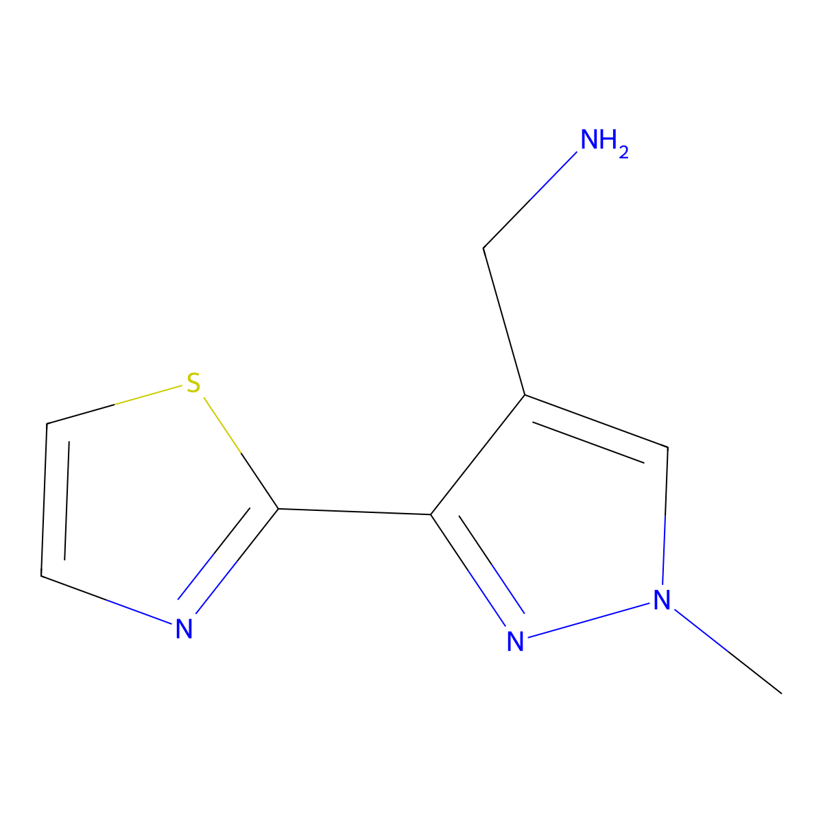 (1-Methyl-3-(thiazol-2-yl)-1h-pyrazol-4-yl)methanamine molecular structure, CAS 1526624-16-7
