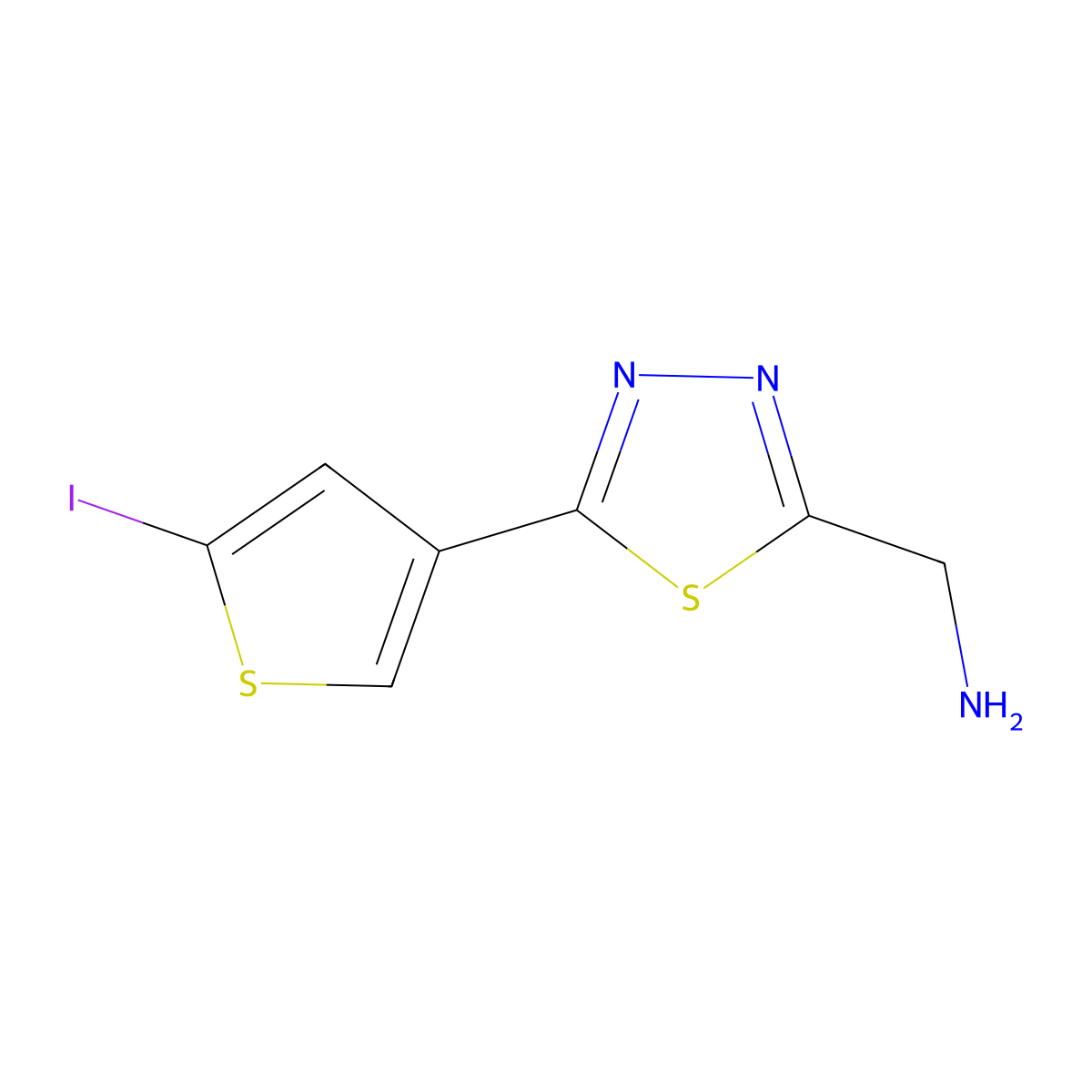 (5-(5-Iodothiophen-3-yl)-1,3,4-thiadiazol-2-yl)methanamine molecular structure, CAS 1526639-61-1