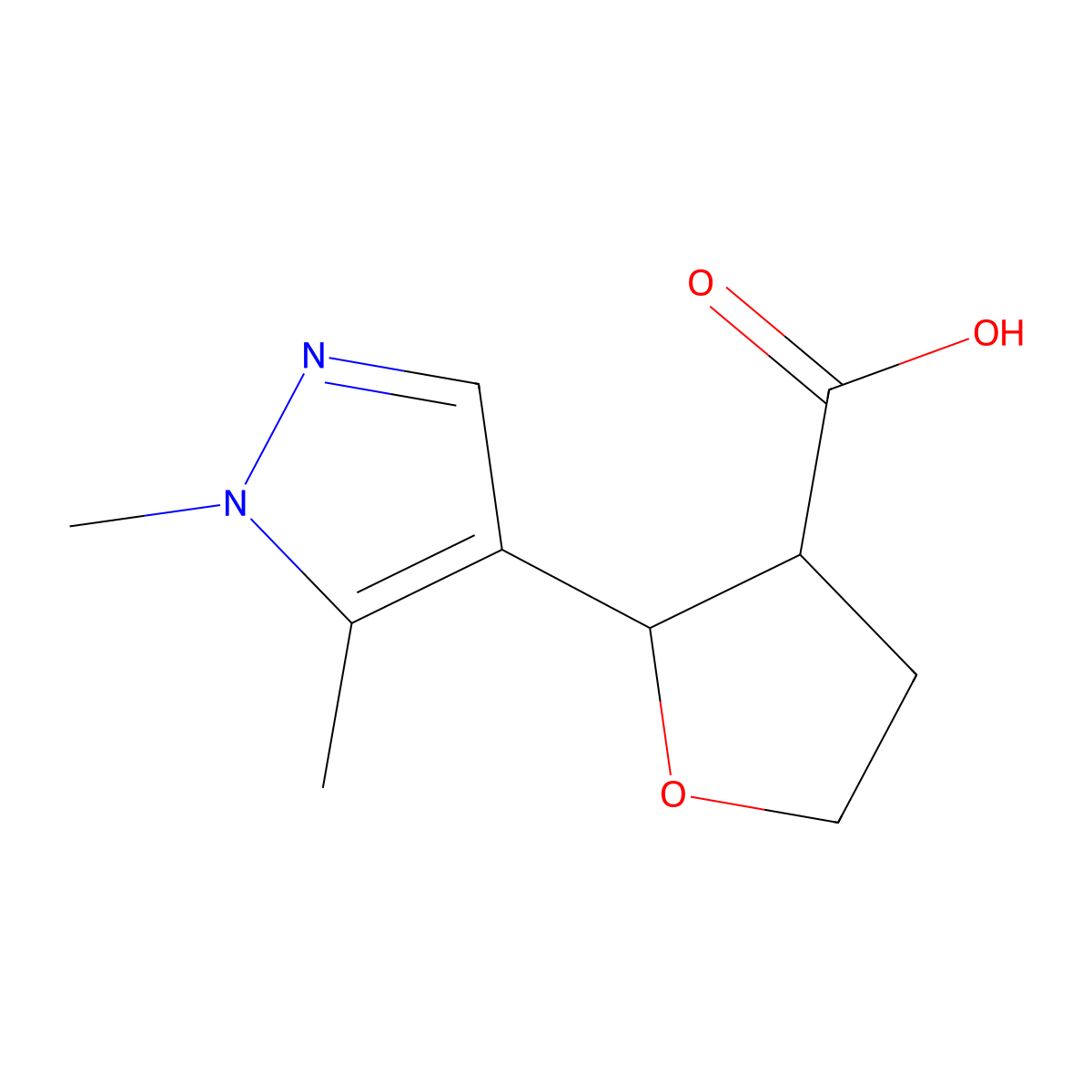 2-(1,5-dimethyl-1H-pyrazol-4-yl)oxolane-3-carboxylic acid molecular structure, CAS 1526713-39-2