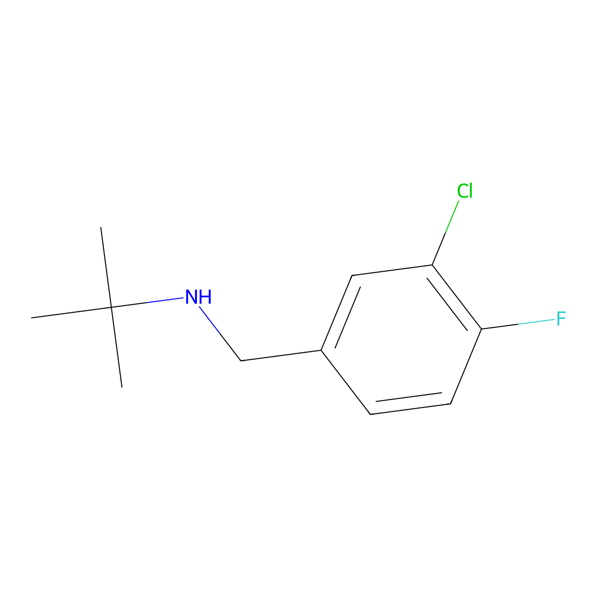 Tert-butyl[(3-chloro-4-fluorophenyl)methyl]amine molecular structure, CAS 1526714-05-5