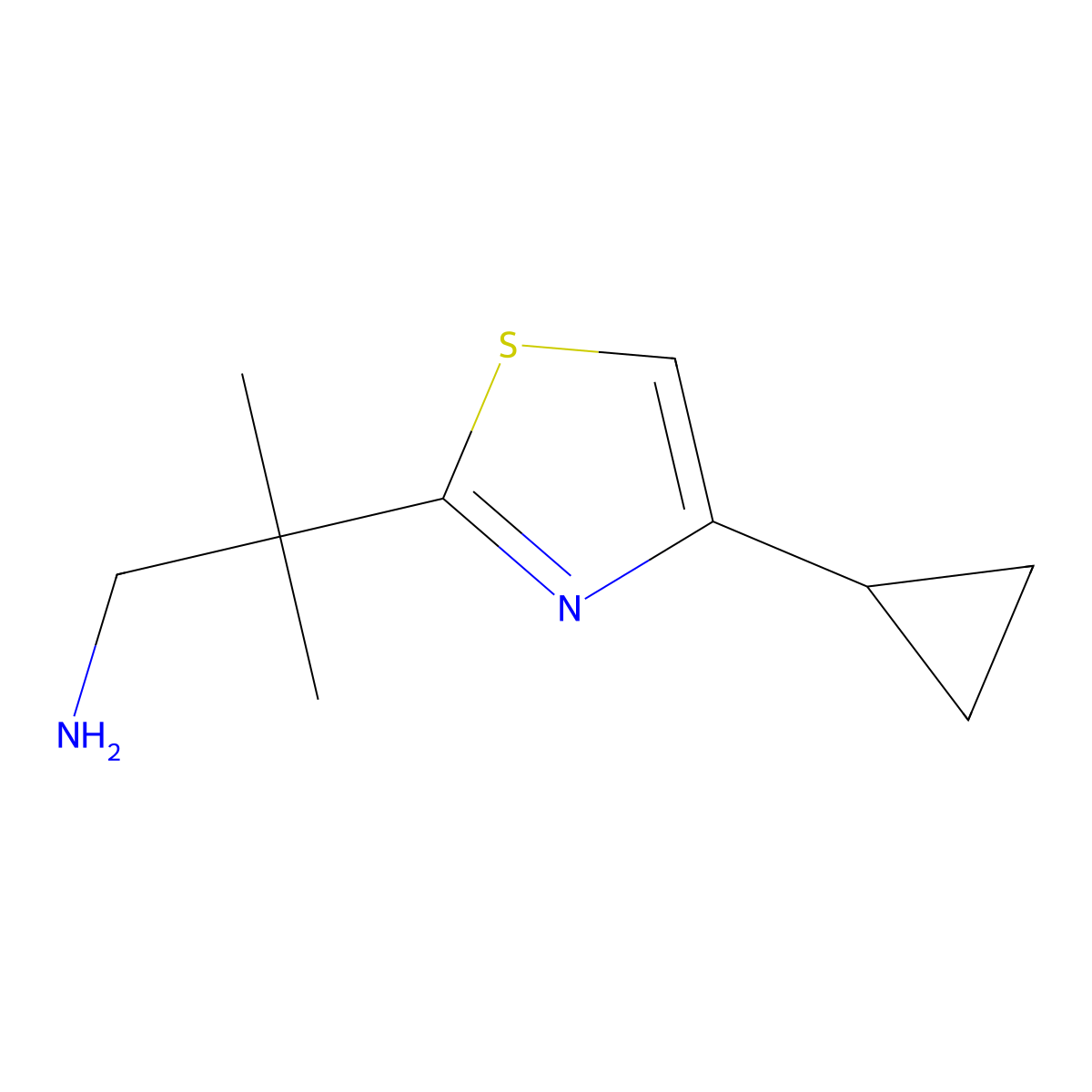 2-(4-Cyclopropyl-1,3-thiazol-2-yl)-2-methylpropan-1-amine molecular structure, CAS 1526721-31-2