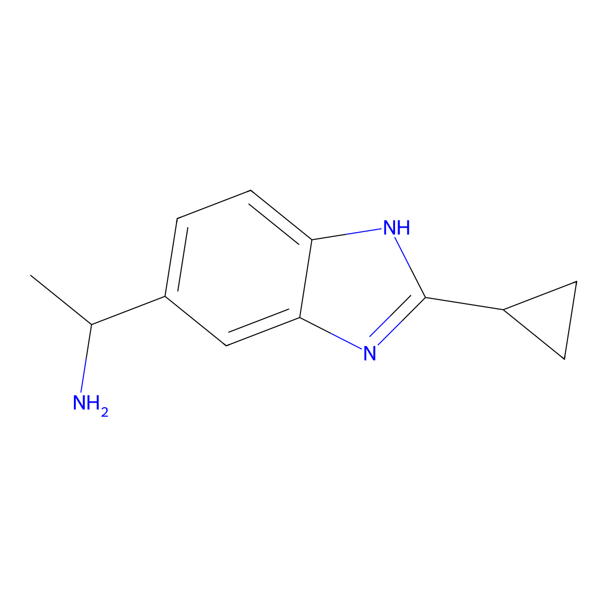 1-(2-cyclopropyl-1H-1,3-benzodiazol-5-yl)ethan-1-amine molecular structure, CAS 1526786-62-8