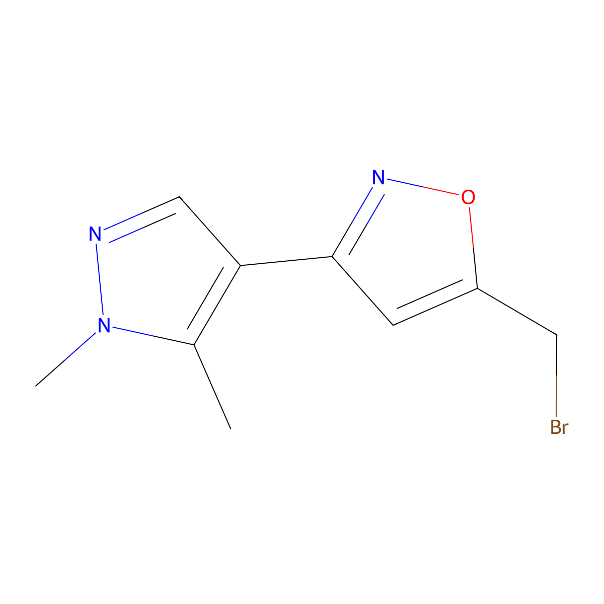 5-(bromomethyl)-3-(1,5-dimethyl-1H-pyrazol-4-yl)-1,2-oxazole molecular structure, CAS 1526802-61-8