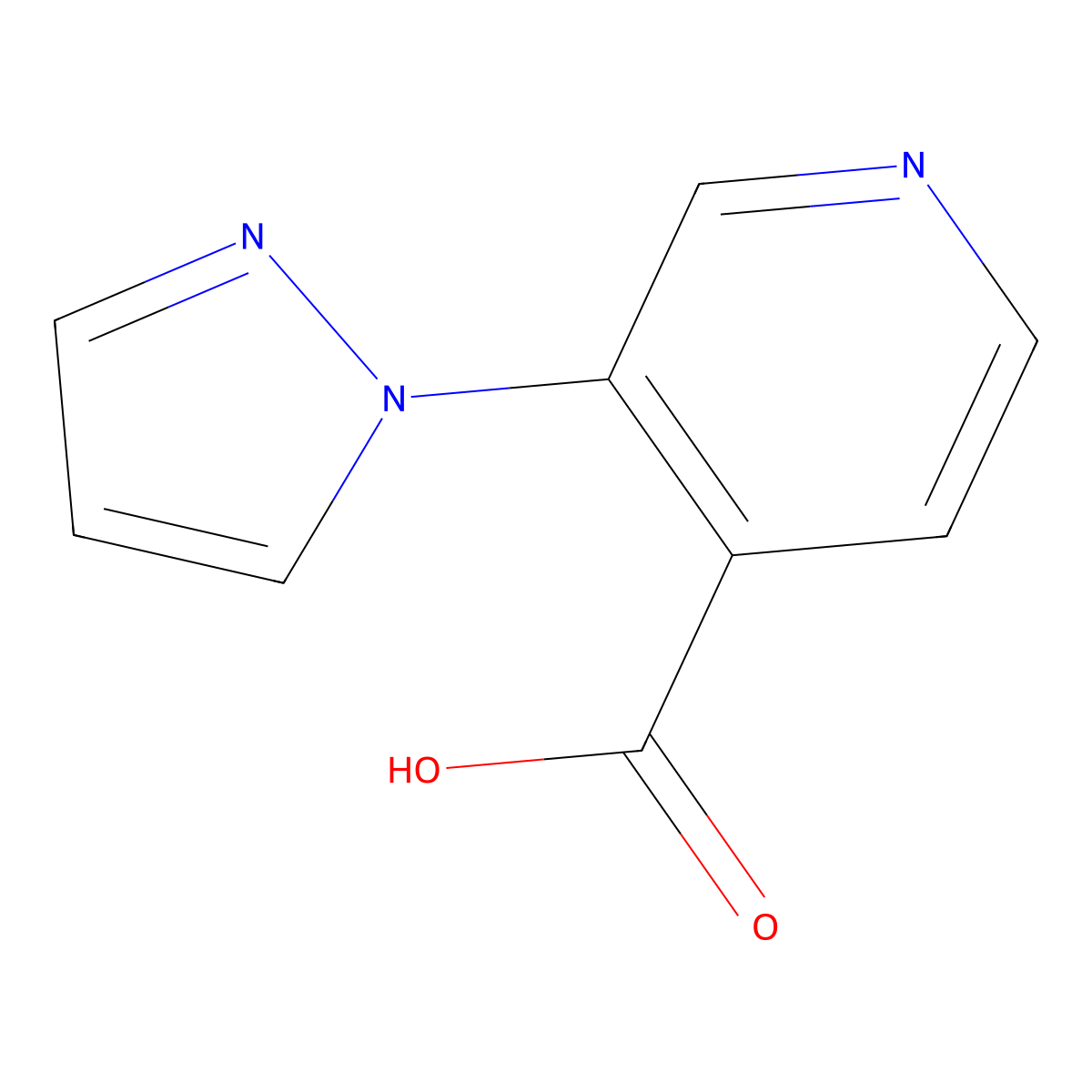 3-(1H-pyrazol-1-yl)pyridine-4-carboxylic acid molecular structure, CAS 1526804-76-1