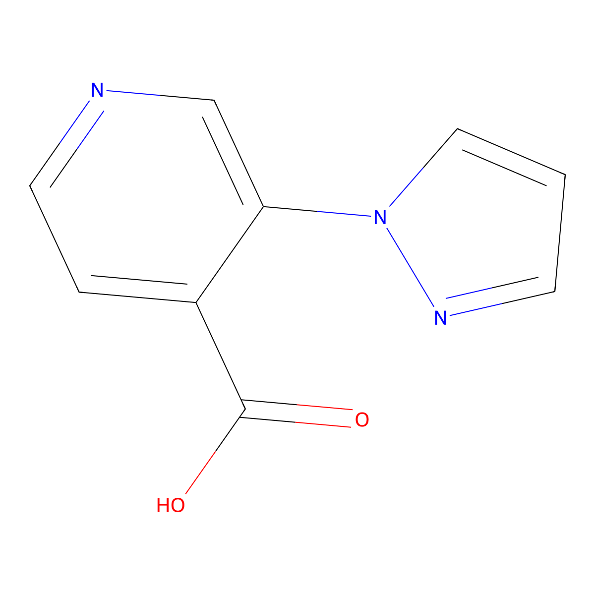 3-(1H-pyrazol-1-yl)pyridine-4-carboxylic acid molecular structure, CAS 1526804-76-1