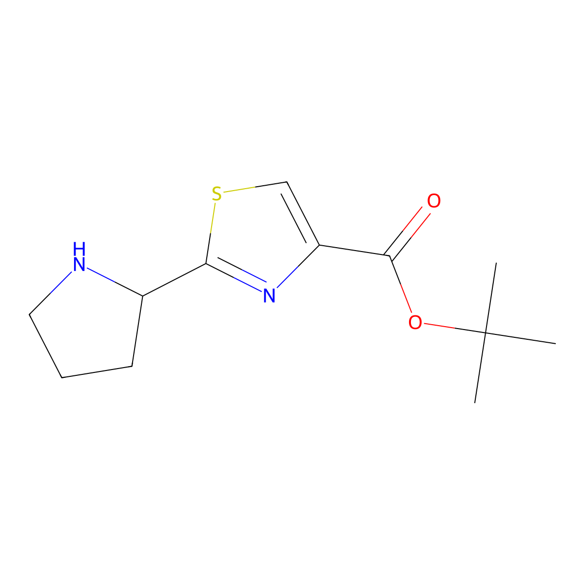 Tert-butyl 2-(pyrrolidin-2-yl)-1,3-thiazole-4-carboxylate molecular structure, CAS 1526815-70-2