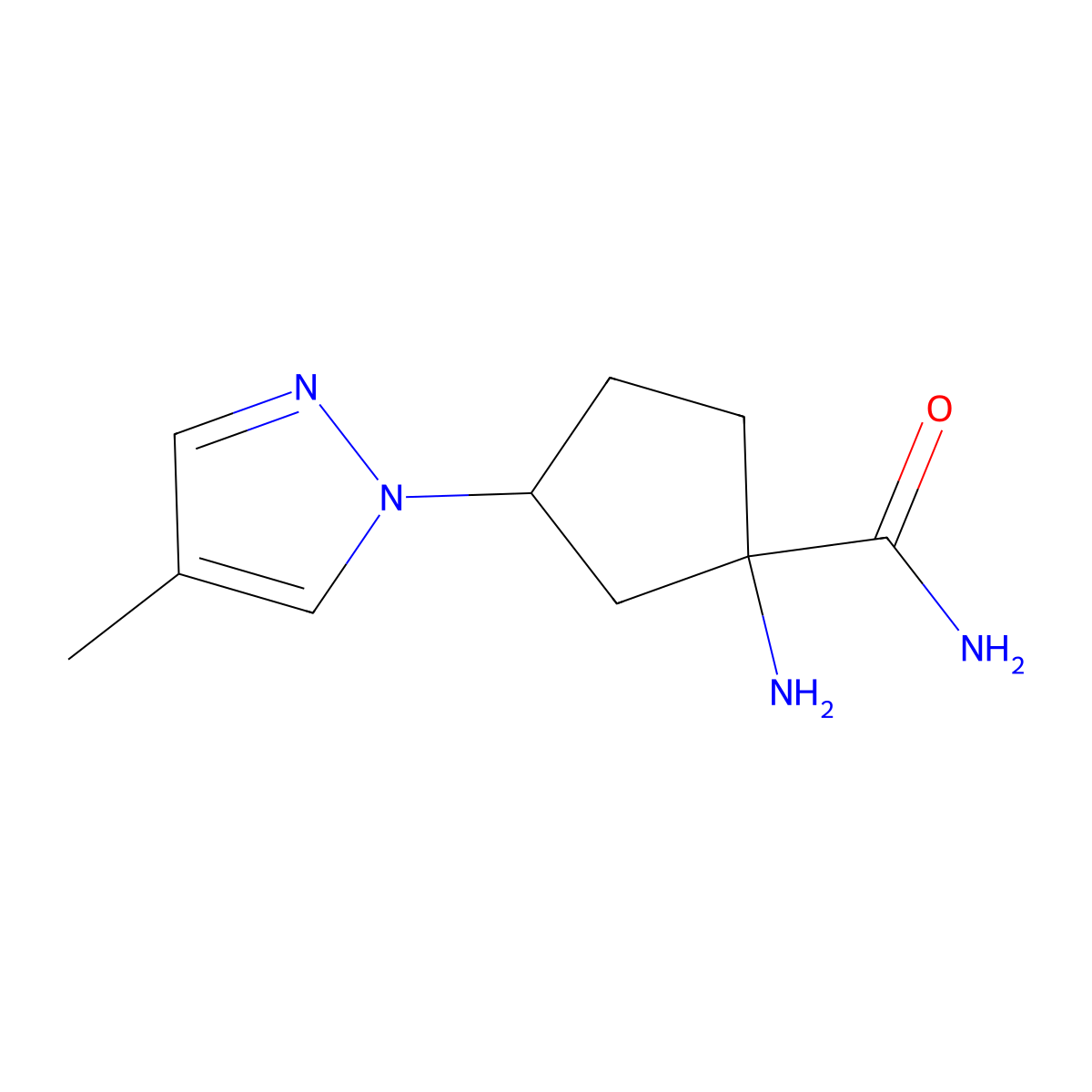 1-Amino-3-(4-methyl-1H-pyrazol-1-YL)cyclopentane-1-carboxamide molecular structure, CAS 1526816-33-0
