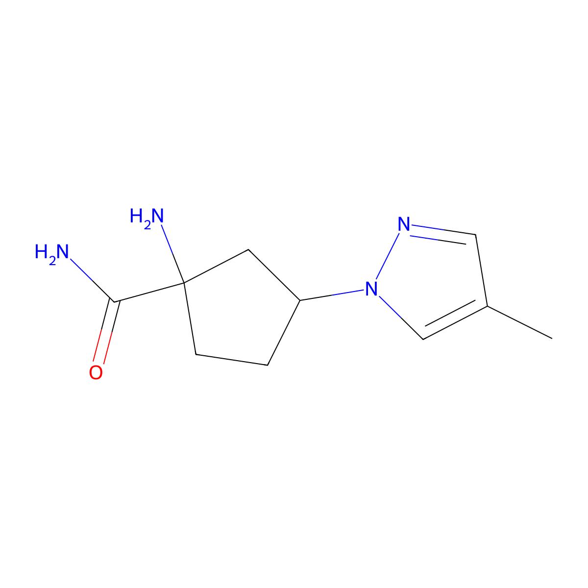 1-Amino-3-(4-methyl-1H-pyrazol-1-YL)cyclopentane-1-carboxamide molecular structure, CAS 1526816-33-0