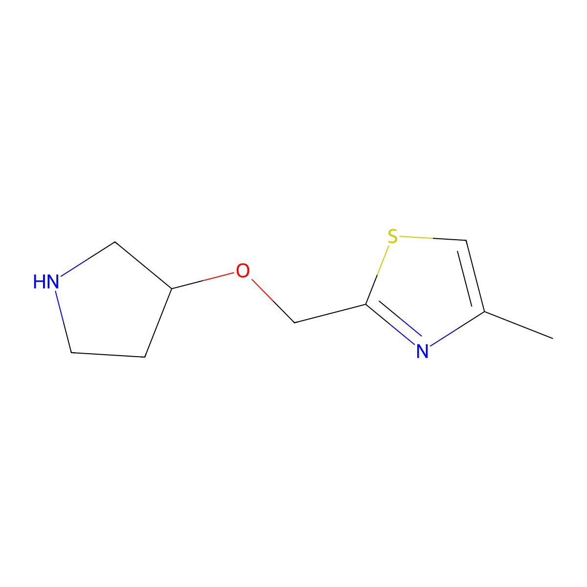 4-Methyl-2-[(pyrrolidin-3-yloxy)methyl]-1,3-thiazole molecular structure, CAS 1526836-66-7