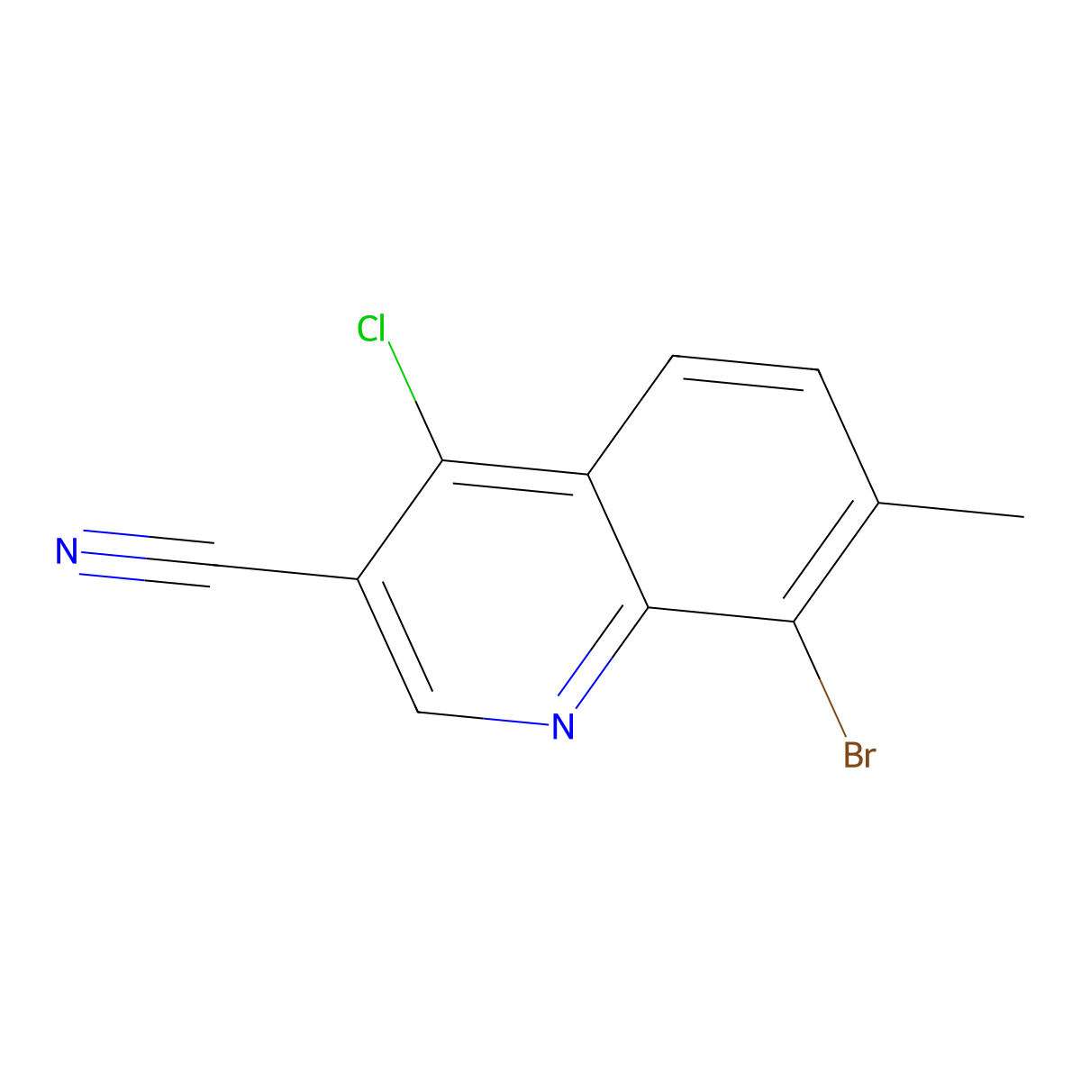 8-Bromo-4-chloro-7-methylquinoline-3-carbonitrile molecular structure, CAS 1526860-00-3