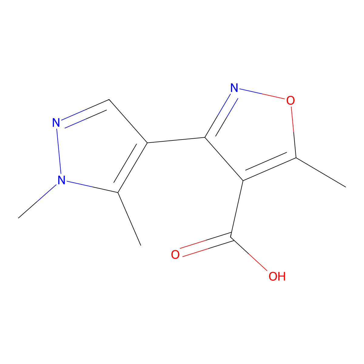 3-(1,5-Dimethyl-1h-pyrazol-4-yl)-5-methylisoxazole-4-carboxylic acid molecular structure, CAS 1526881-59-3