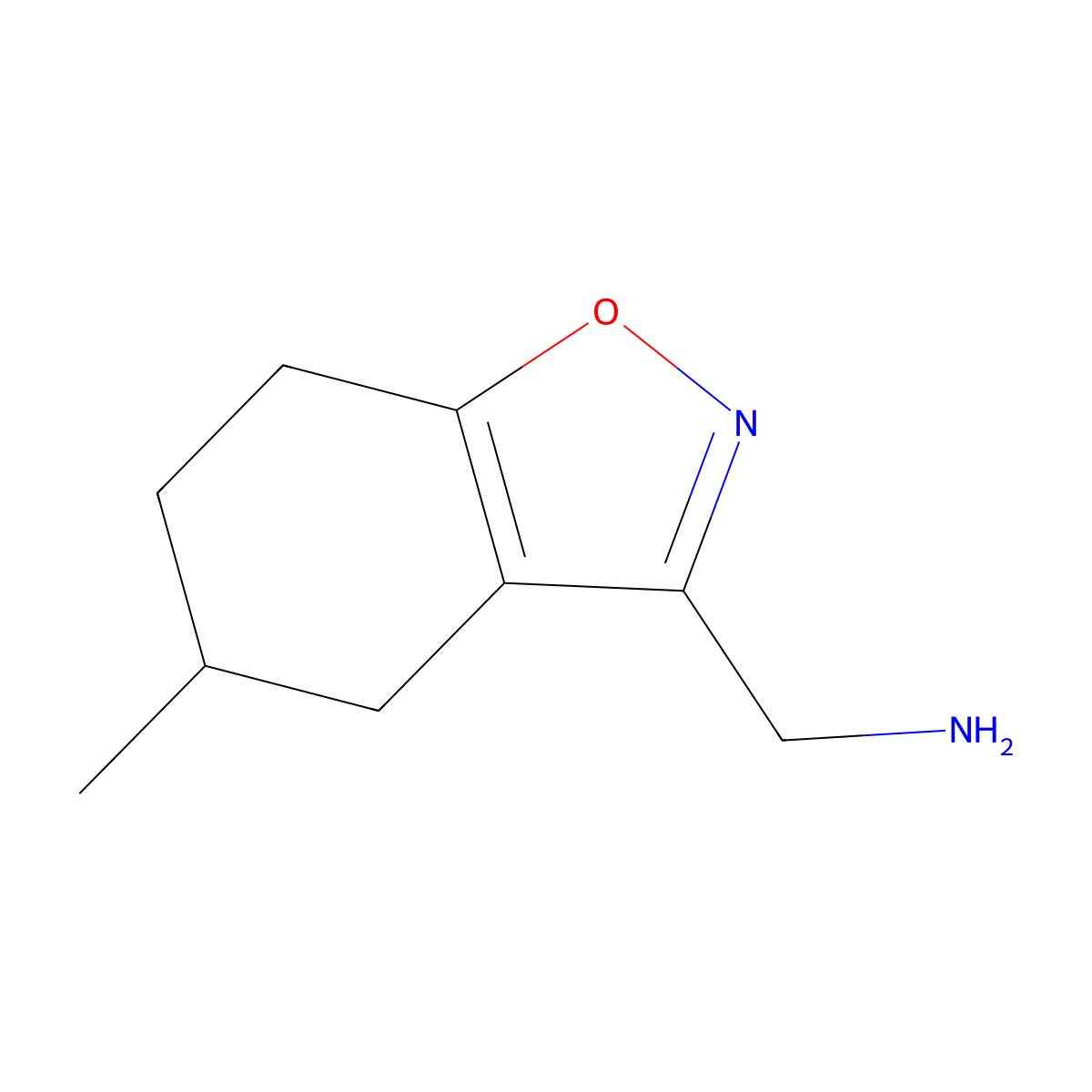 (5-Methyl-4,5,6,7-tetrahydro-1,2-benzoxazol-3-yl)methanamine molecular structure, CAS 1526899-51-3