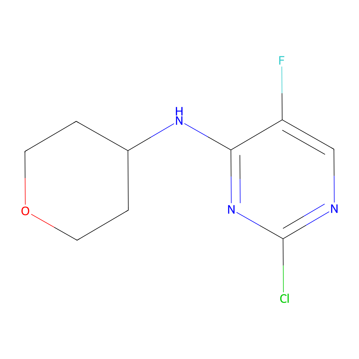 2-Chloro-5-fluoro-N-(oxan-4-yl)pyrimidin-4-amine molecular structure, CAS 1526933-64-1