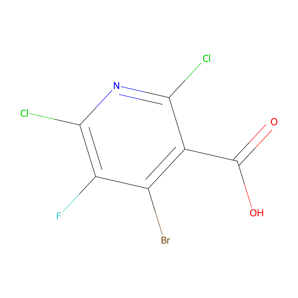 4-Bromo-2,6-dichloro-5-fluoro-3-pyridinecarboxylic acid molecular structure, CAS 1526945-64-1