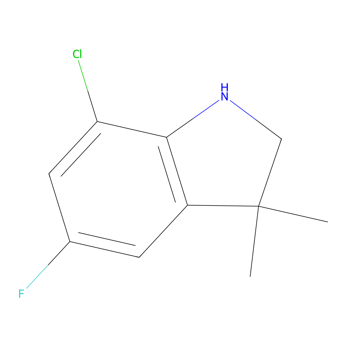 7-chloro-5-fluoro-3,3-dimethyl-2,3-dihydro-1H-indole molecular structure, CAS 1526953-27-4