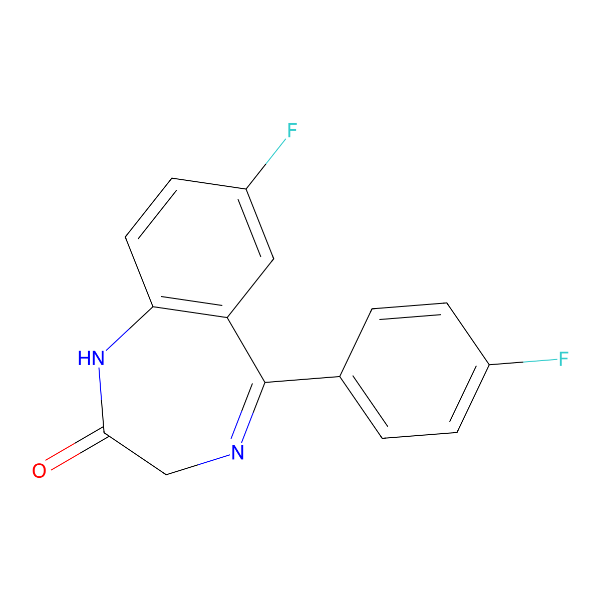 7-Fluoro-5-(4-fluorophenyl)-1,3-dihydro-1,4-benzodiazepin-2-one molecular structure, CAS 152720-50-8
